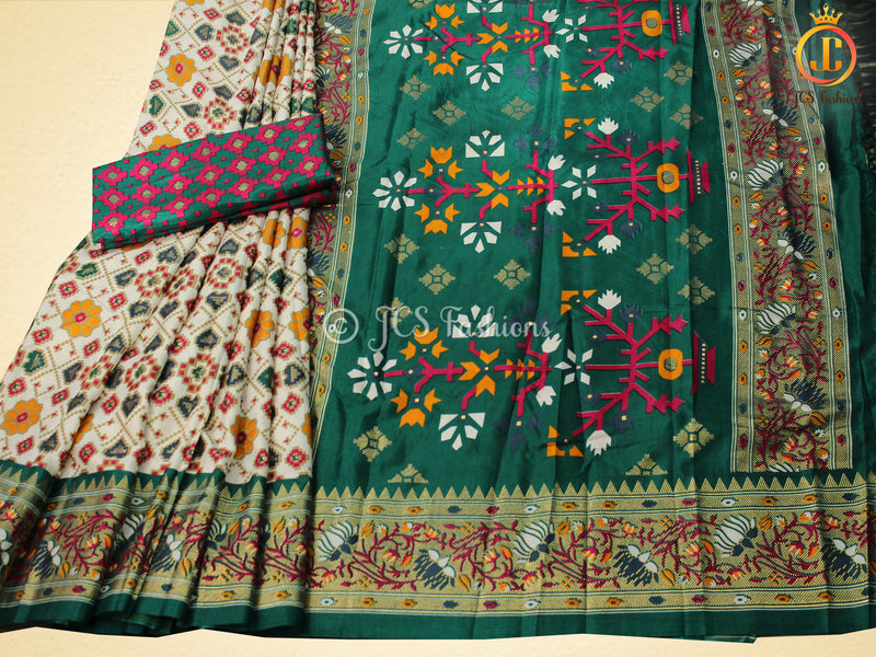 Traditional Soft Silk Patola Print Saree With Printed Unstitched Blouse