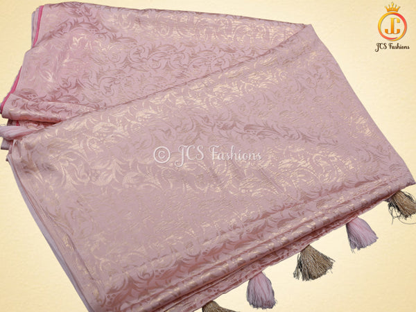 Allover Self-Design Pink Banarasi Crepe Soft Silk Saree With Blouse