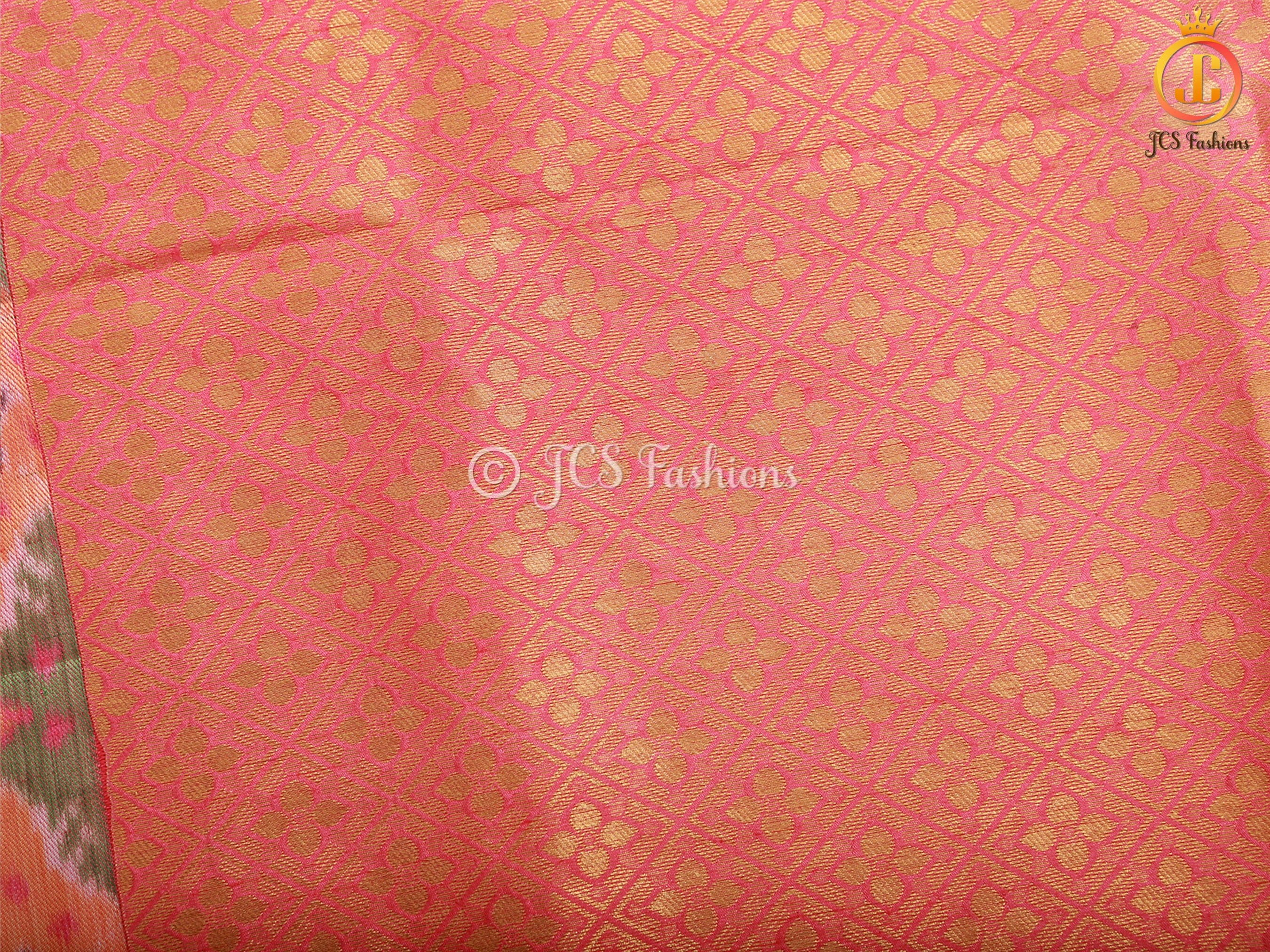 Golden Zari & Pochampally Ikkat Border Semi Silk Saree With Blouse SAREE JCS Fashions