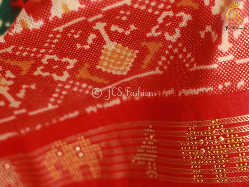 Patola Printed Designer Gajji Silk Sarees With Printed Blouse