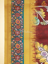Kalamkari Design Saree With Blouse, Brown Color Saree with Floral designs