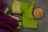 Soft And Lightweight Khadi Kora Saree With Contrast Blouse