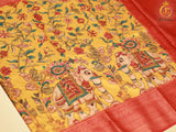 Kanchi Border Kalamkari and Patola Prints Soft Silk Saree