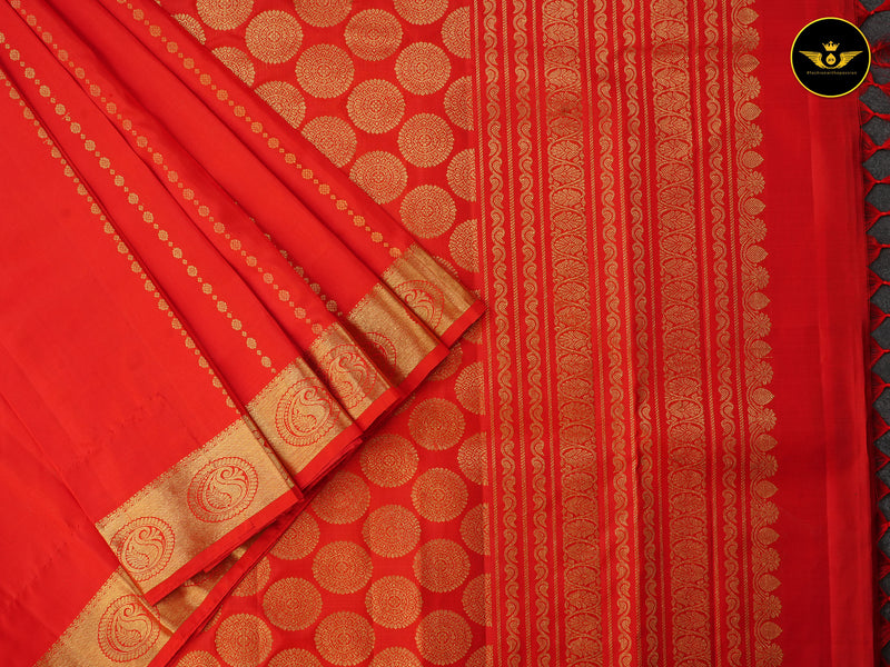 Pure Kanchipuram Saree: Gold and Copper Zari Butties and Fully Stitched Blouse