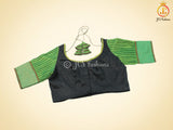 Olive green Kora Muslin Saree with ready to wear designer Blouse