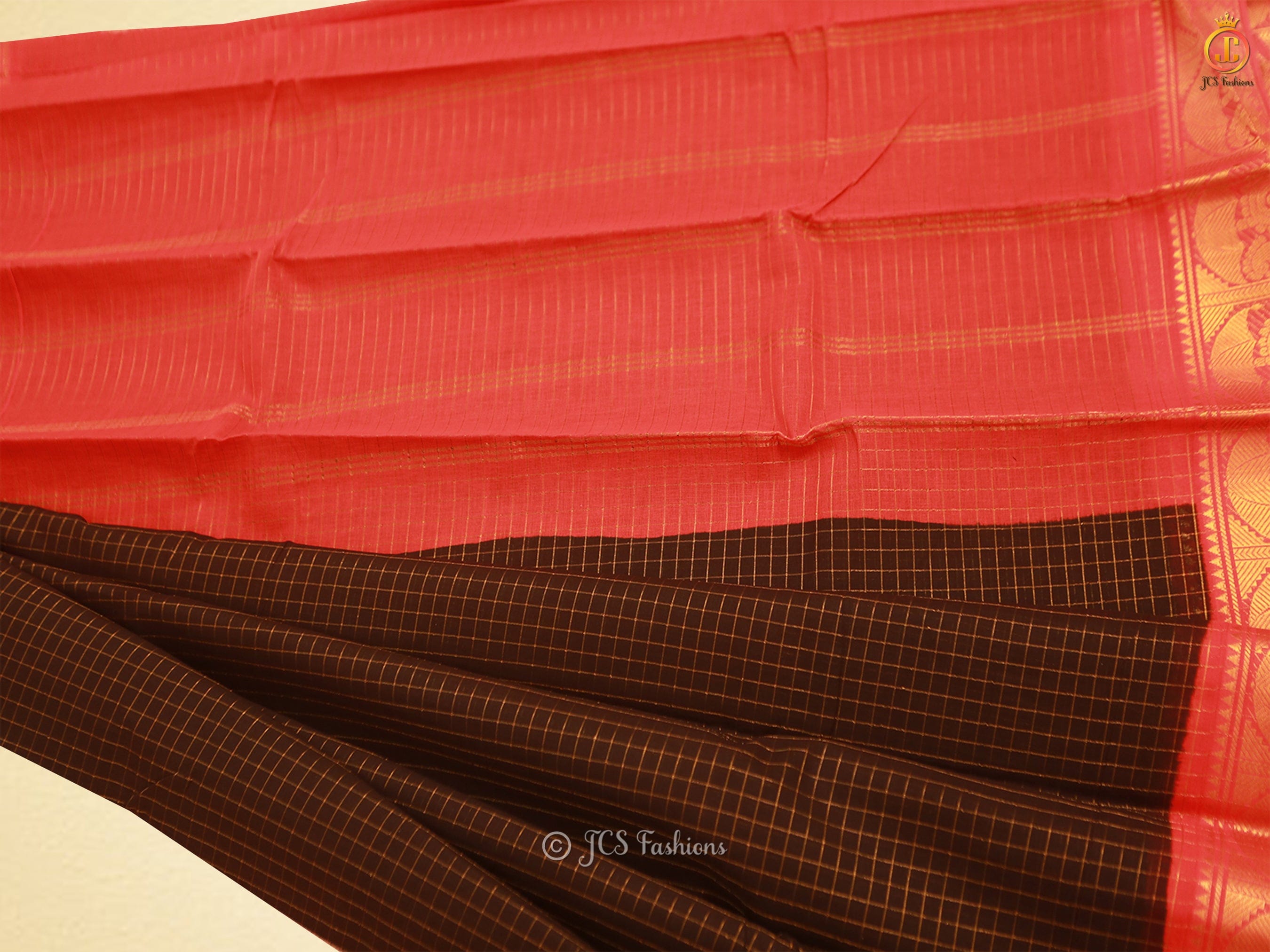 Red Zari Kattam Body Kanchi Rich Cotton Peacock Design Saree SAREE JCS Fashions