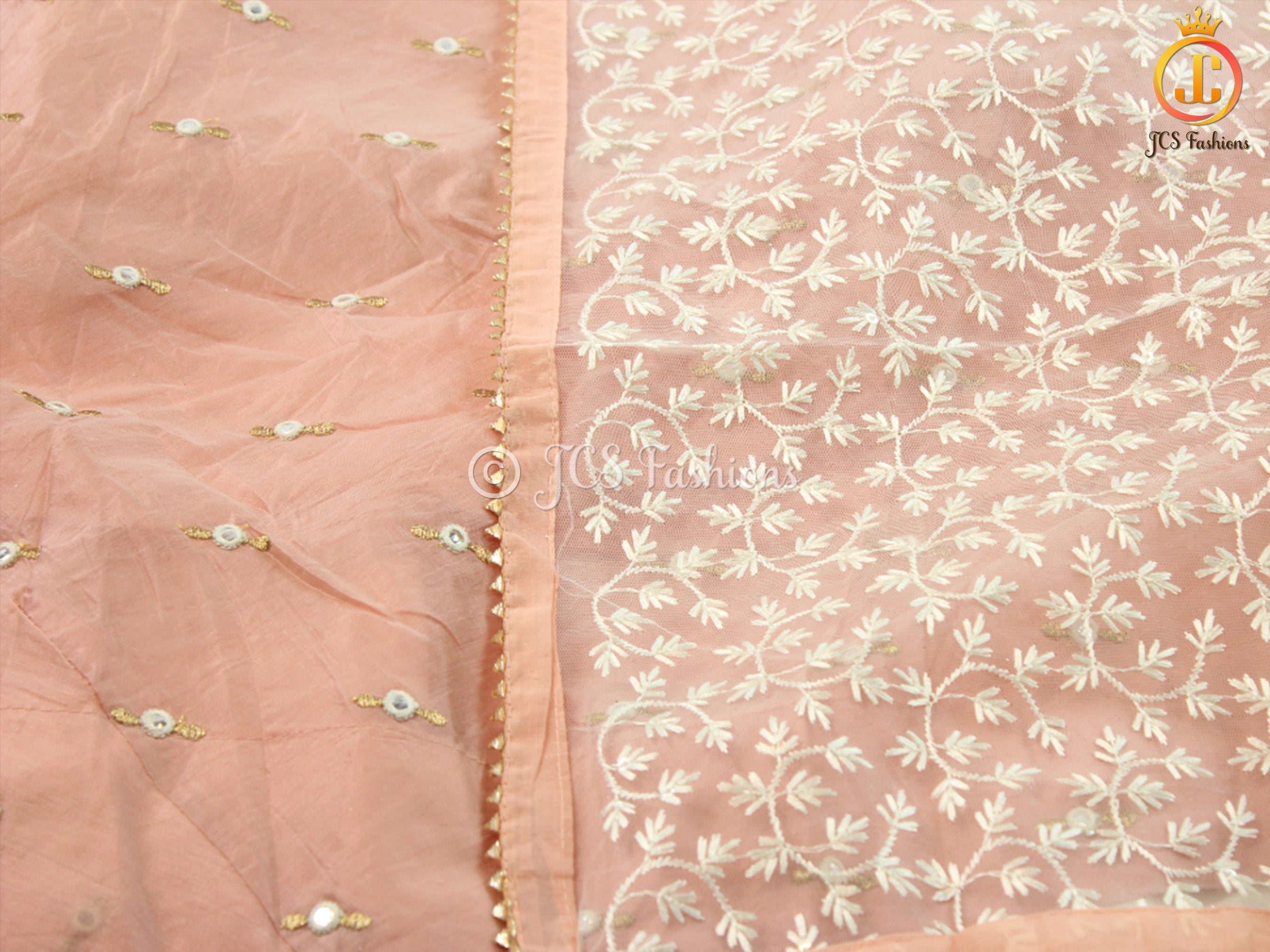 Imitation Mirror Work Silk Cotton Long Gown With Soft Net Dupatta KURTI JCS Fashions