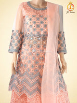 Traditional Embroidery And Mirror Work Soft Net Lehenga