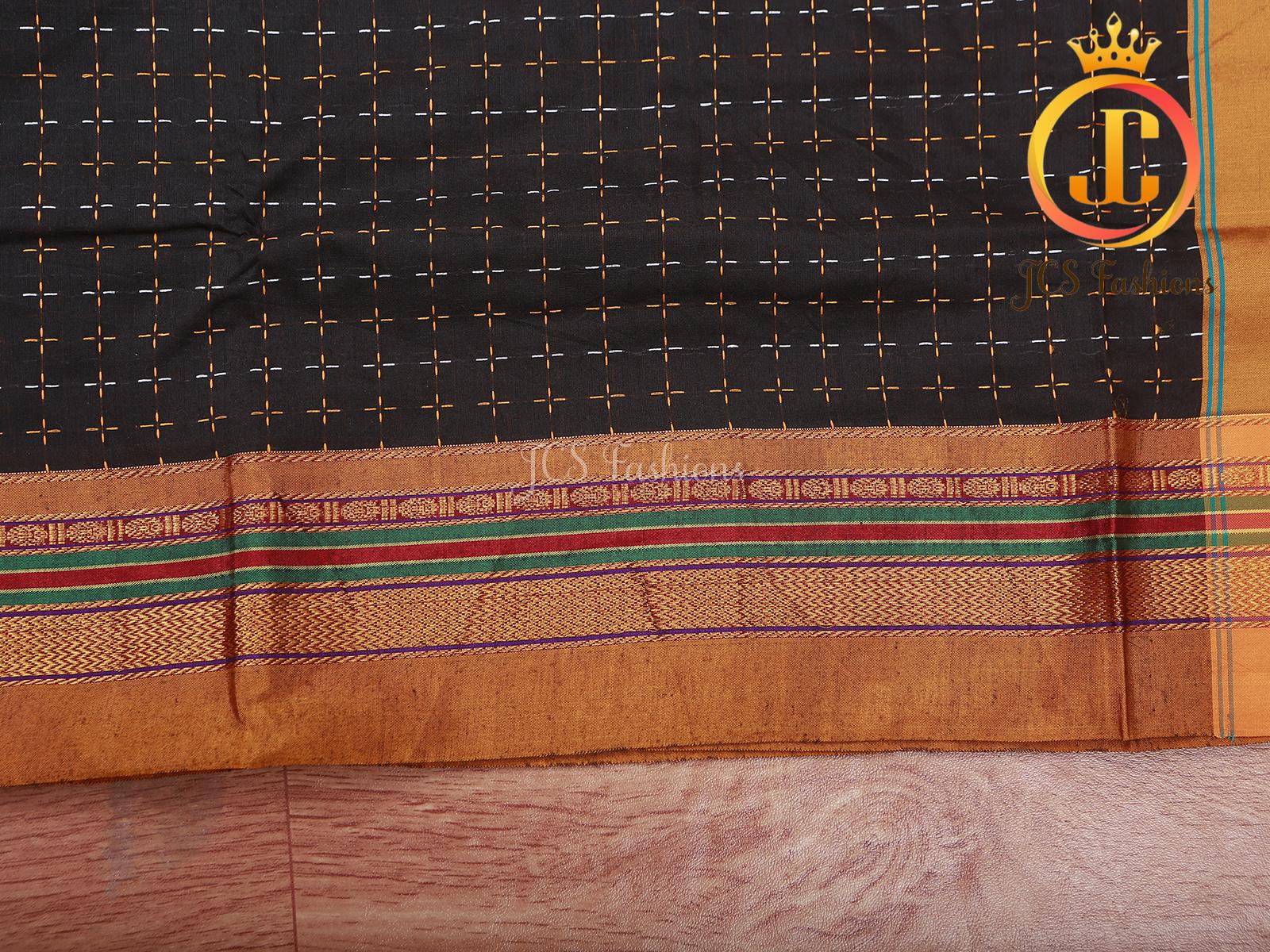 Ilkal Saree - Black Mercerized Soft Cotton Silk Saree With Running Blouse SAREE JCS Fashions