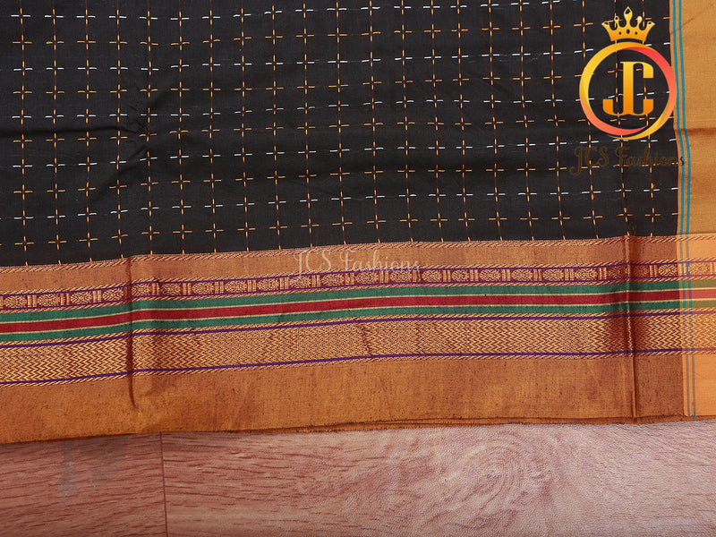 Ilkal Saree - Black Mercerized Soft Cotton Silk Saree With Running Blouse