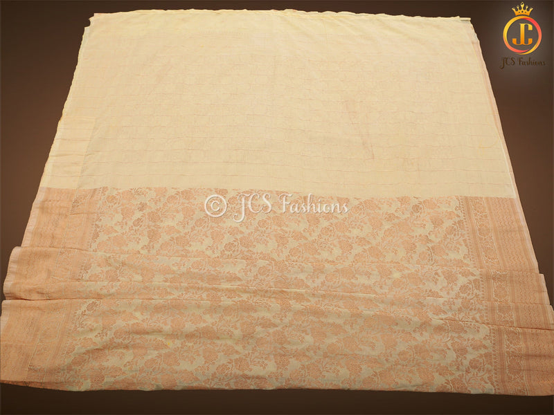 Pastel And Ivory Khadi Georgette Saree With Stitched Blouse