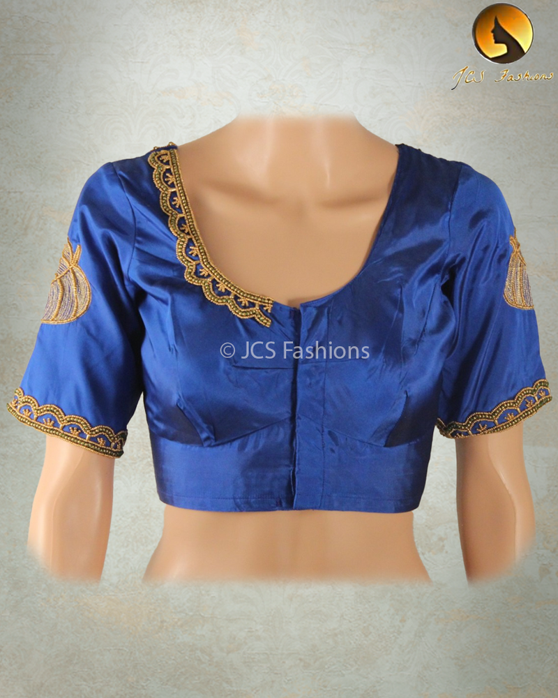 Beautiful Silk blouse with Aari/Maggam work in Stunning Blue