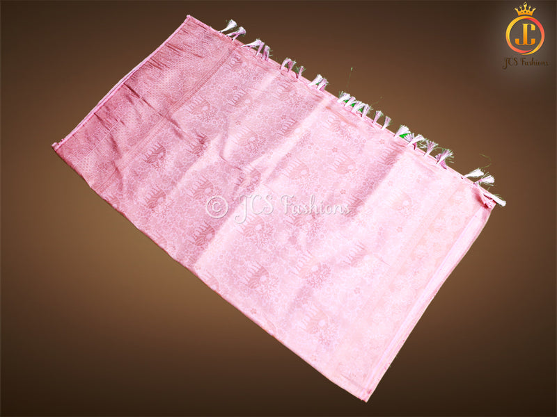 Golden Zari Weaving Peachy pink Soft Silk Saree With Fully stitched Blouse