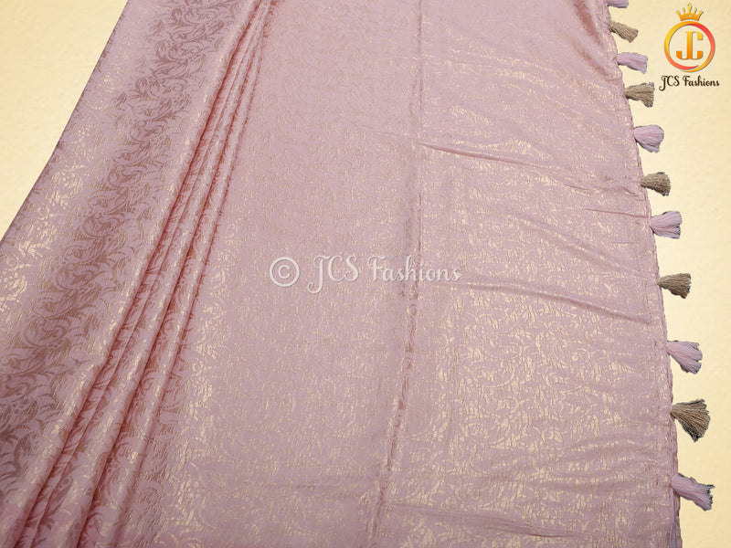 Allover Self-Design Pink Banarasi Crepe Soft Silk Saree With Blouse