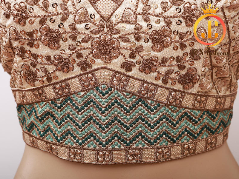 Sabyasachi Style Copper Jari Heavy Embroidery Work Blouse - Size 42