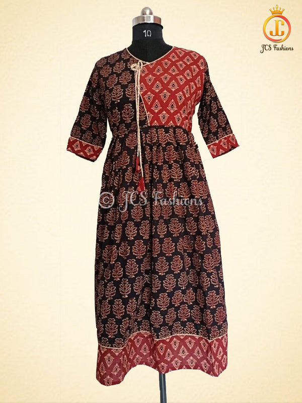 Cotton Fabric Handblock Print Anarkali Kurti For Women