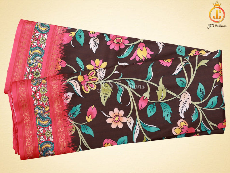 Kalamkari And Floral Design Saree With ready to wear Blouse