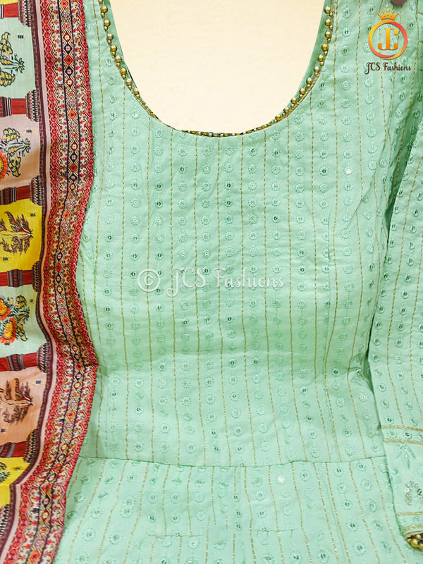 Heavy Sequins Work Anarkali Gown Wiith Digital Print Dupatta