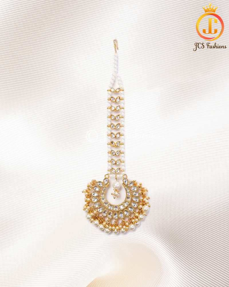 Traditional Pearl Chaand Tika - 6.5 inch Length