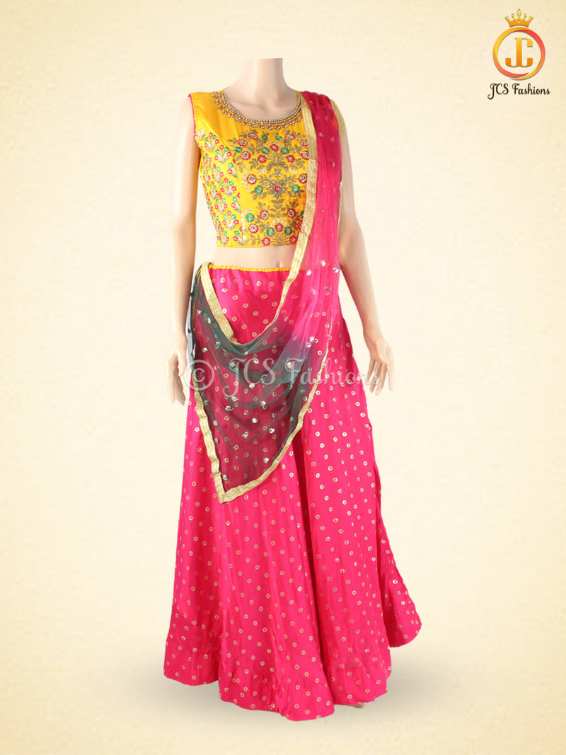 Weaving Zari Buttie Silk Lehenga With Dual Shade Soft Net Dupatta