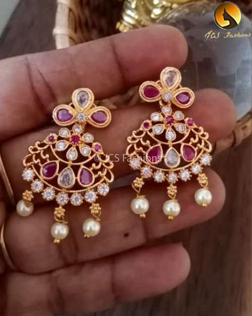 South Beauty: Micropolished Screw Back Earrings with Kemp & CZ Stones Jewelry JCS Fashions Pink & white 1.5"