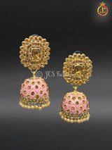 Kundan Jhumka Earrings with Stones and Pearls
