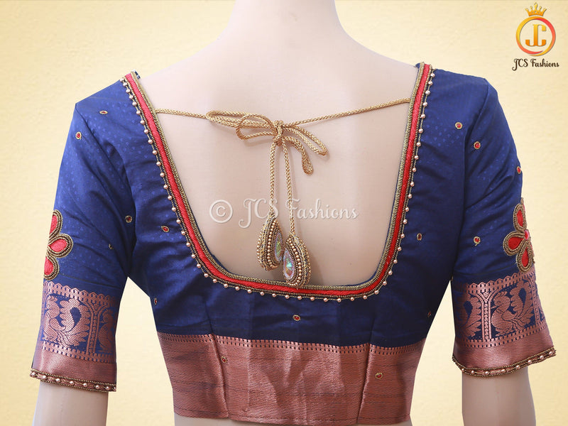 Korvai Buttas Semi-Silk Fabric Saree With Maggam Work Blouse
