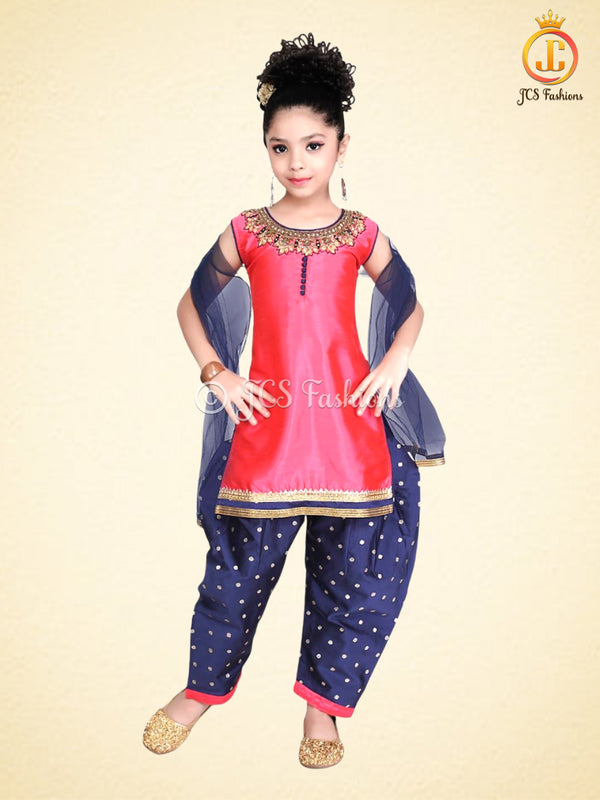 Dual Tone Kid's Patiala Salwar Suite In Pink. 6 Months - 12 Yrs