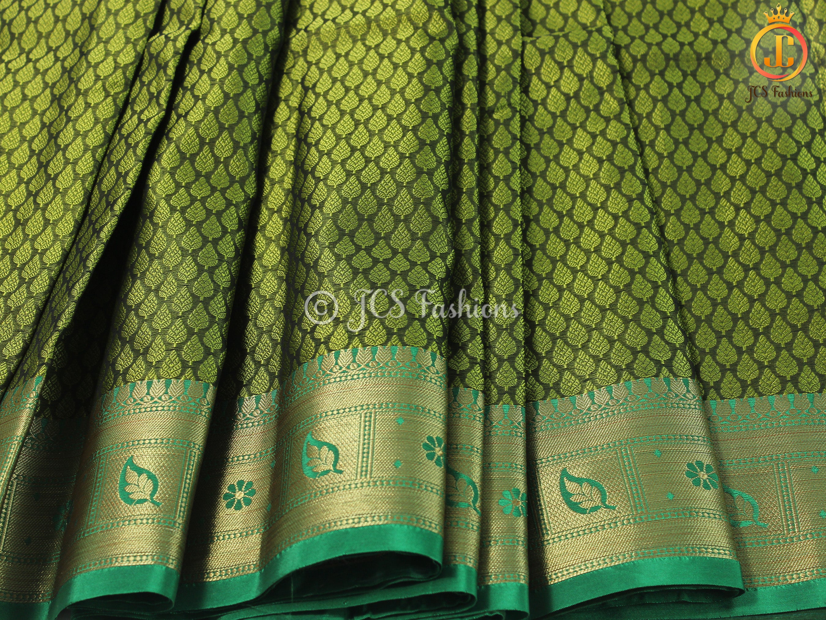 Olive green Kora Muslin Saree with ready to wear designer Blouse SAREE JCS Fashions