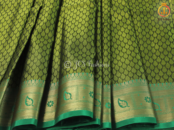 Olive green Kora Muslin Saree with ready to wear designer Blouse