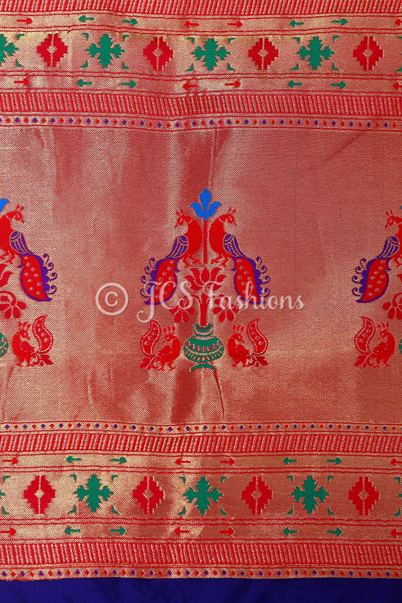 Yeola Paithani Silk Saree, Purple and Red, Fully stitched blouse