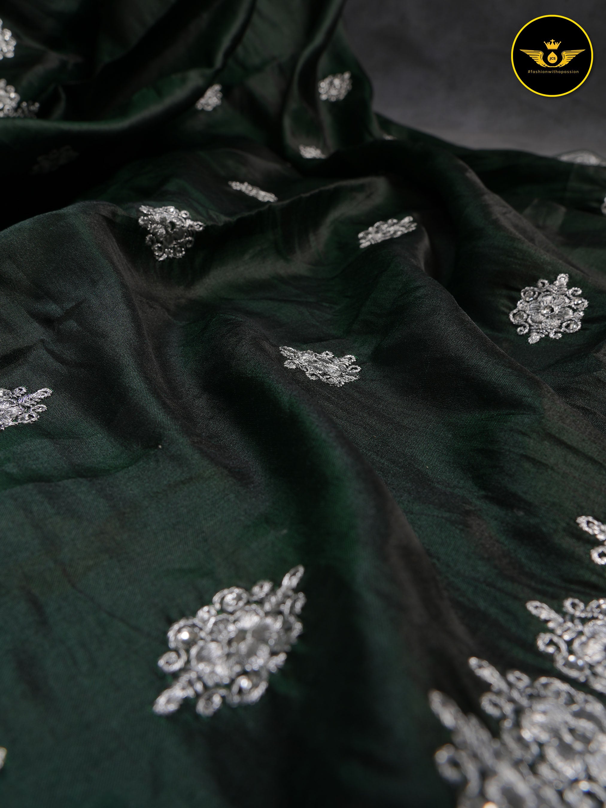 Heavy Tussar Silk Saree With Silver Jari Embroidery And Stone Work SAREE JCS Fashions