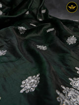 Heavy Tussar Silk Saree With Silver Jari Embroidery And Stone Work