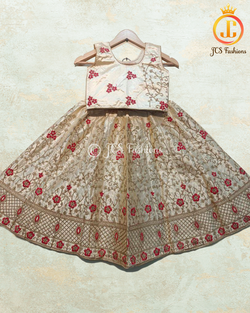 Designer Chain Stitch Lucknowi Style Embroidery Work Kids Lehenga GIRLS JCS Fashions