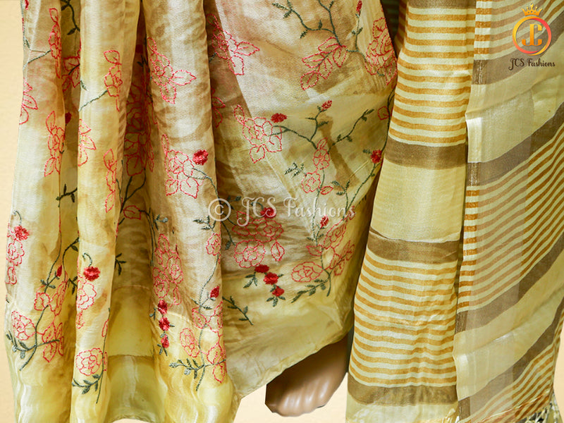 Soft Organza Saree With embroidery and zari work, Fully stitched blouse,