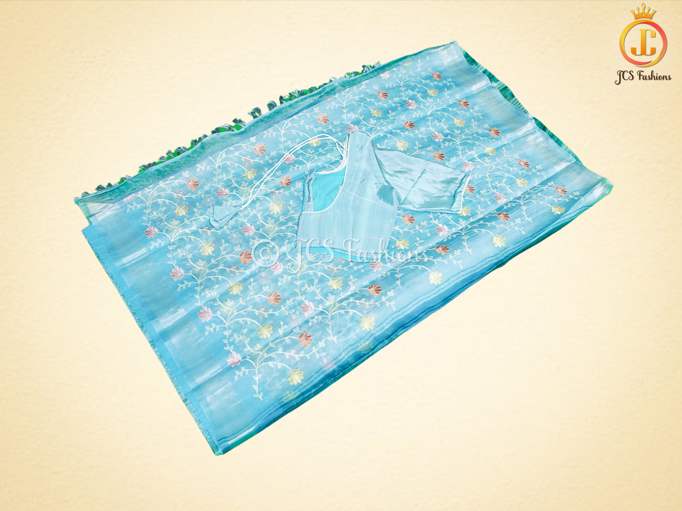 Soft Organza Saree with Allover Multicolor Embroidery Jall Work SAREE JCS Fashions