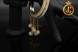Mild Silver White Colour Stone Bangles With Stone Hanging Balls