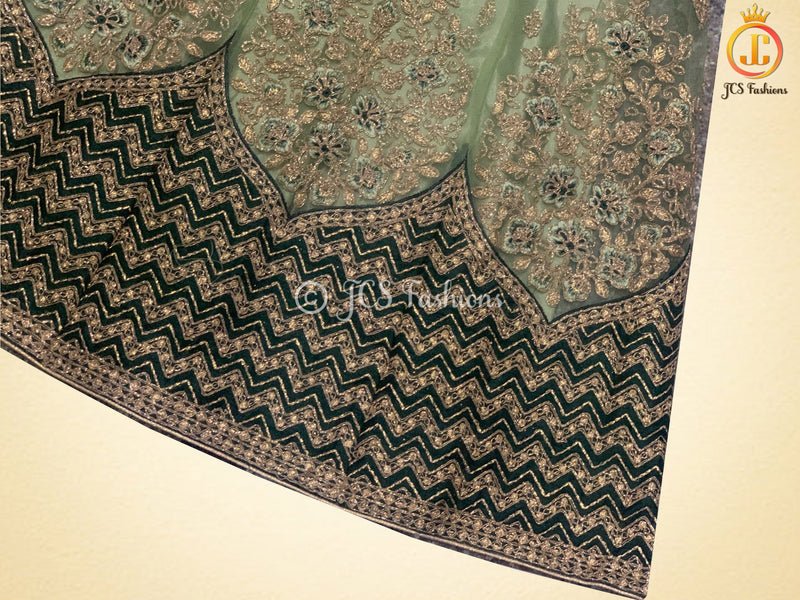 Designer net with embroidery work Floor length Gown | Green