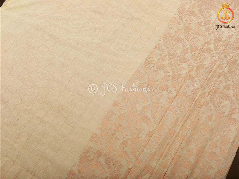 Pastel And Ivory Khadi Georgette Saree With Stitched Blouse