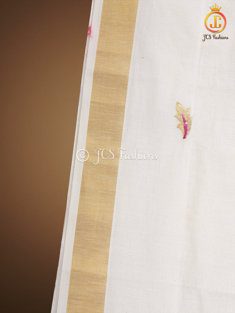 Flaunt your elegance with our Kerala saree in silk cotton fabric, perfect for Vishu and Onam celebrations