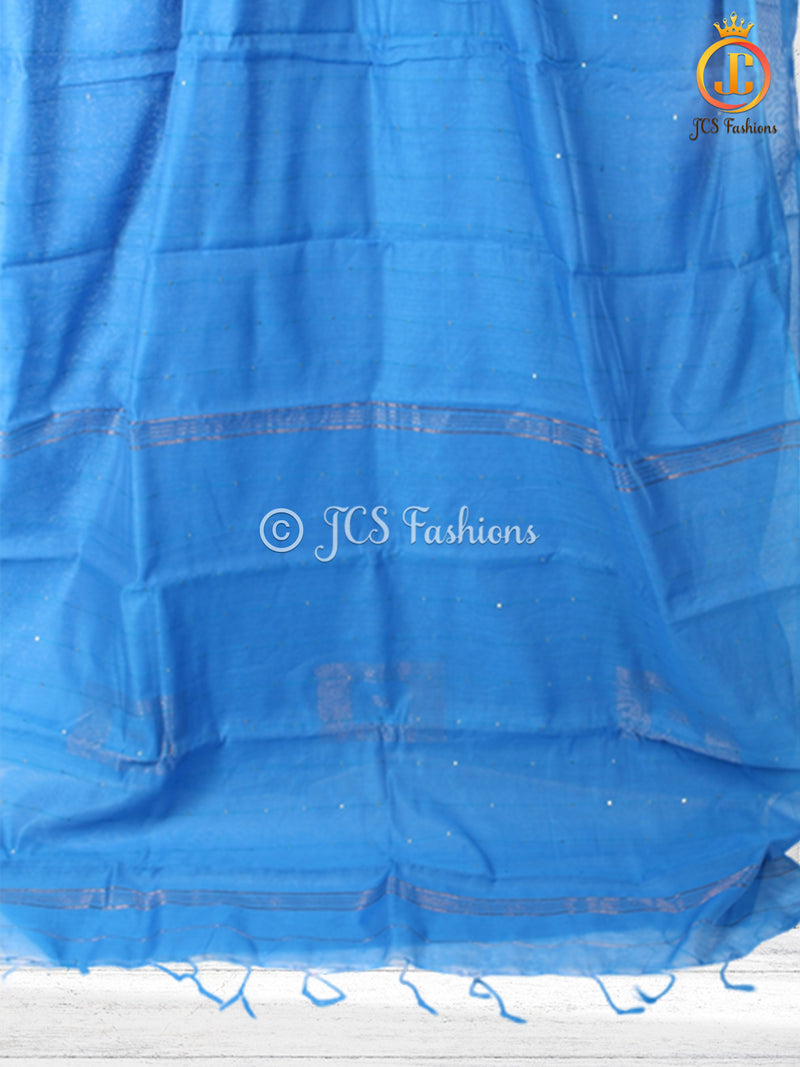 Cotton Silk Saree With Running Blouse, Box Zari Design.