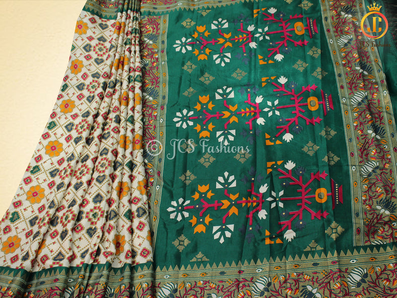 Traditional Soft Silk Patola Print Saree With Printed Unstitched Blouse