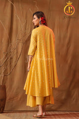 Women's Cotton Asymmetrical Kurta Set With Stole and Potli Pants