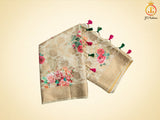 Semi Munga Silk Weaving Saree With floral prints, Fully Stitched blouse
