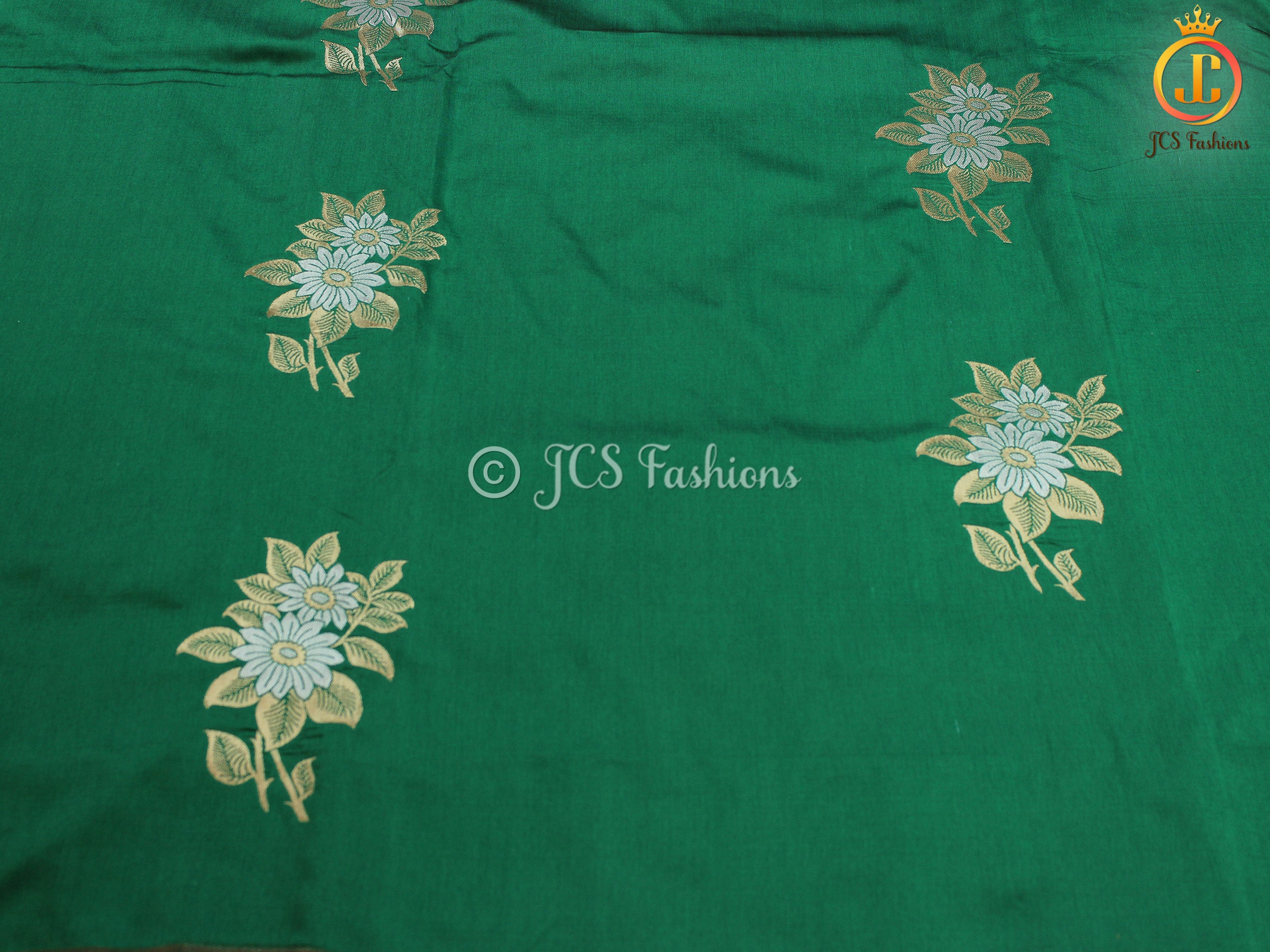 Semi Silk saree, Silver and antique Zari Motifs, Weaving Patterns with fully stitched Blouse SAREE JCS Fashions