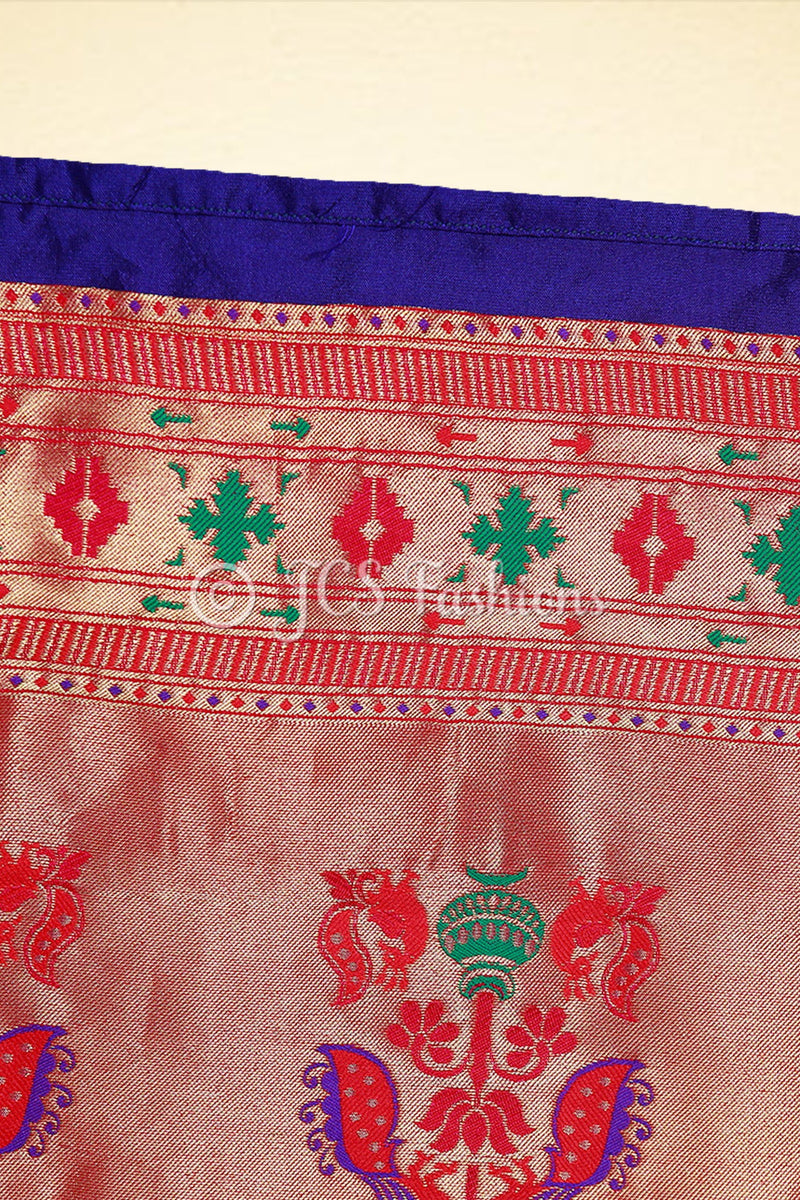 Yeola Paithani Silk Saree, Purple and Red, Fully stitched blouse