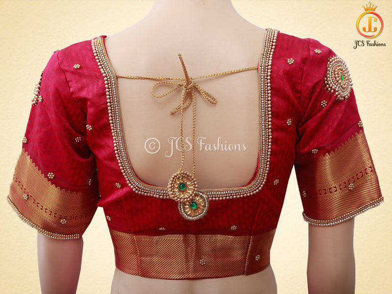Kanchipuram Blended Silk Saree With fully stitched Blouse, Korvai Border