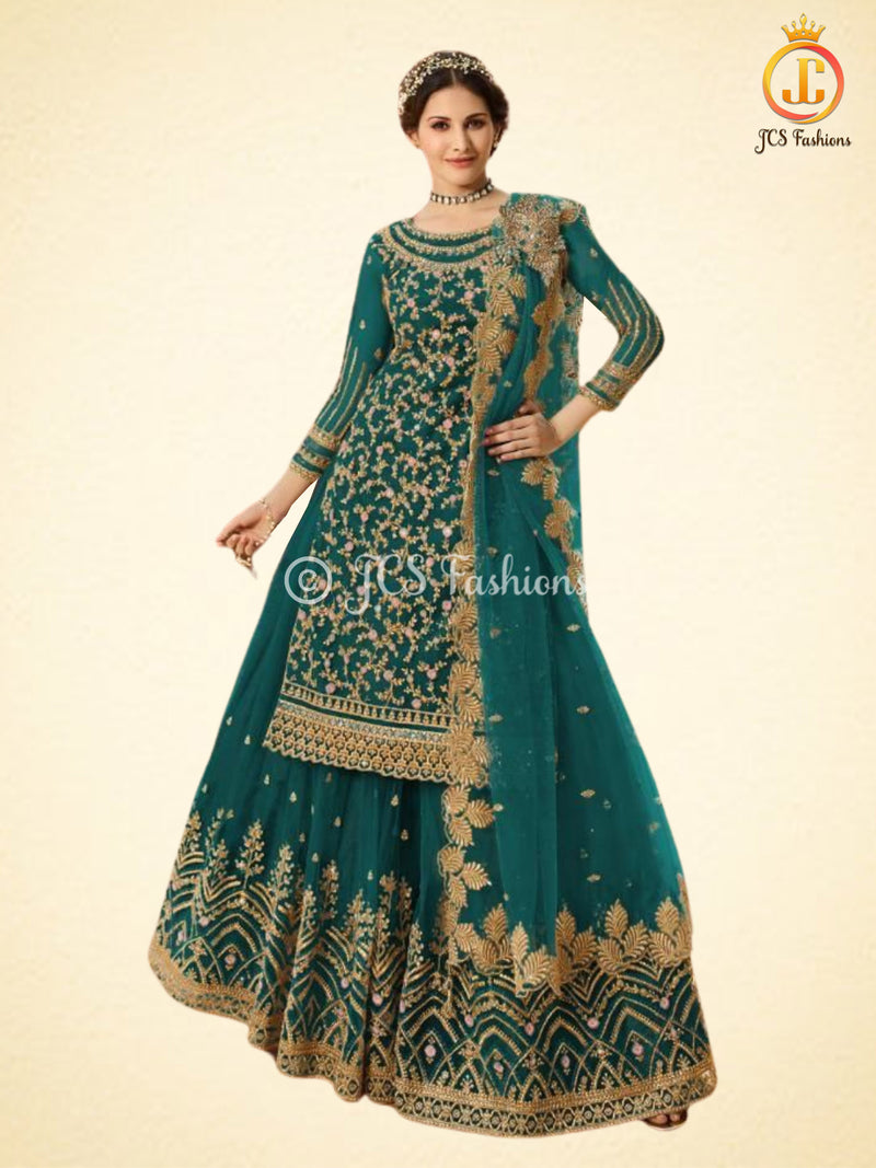 Salwar Kameez With Skirt. Beautiful Designer Party Wear in Green
