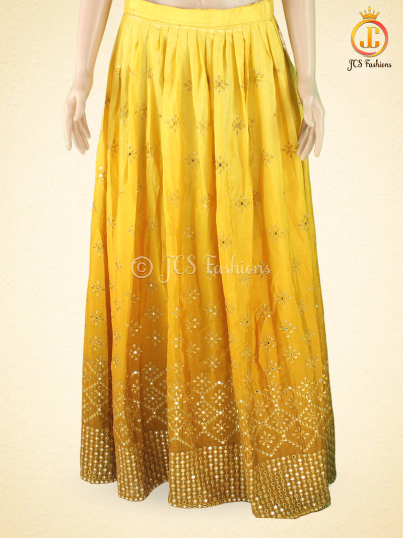 Mirror Work And Crop Top style Silk Lehenga With Net Dupatta