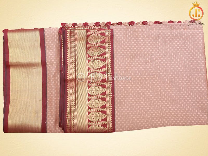Korvai Plain Body Saree, Mustard Yellow And Brown Border With Blouse